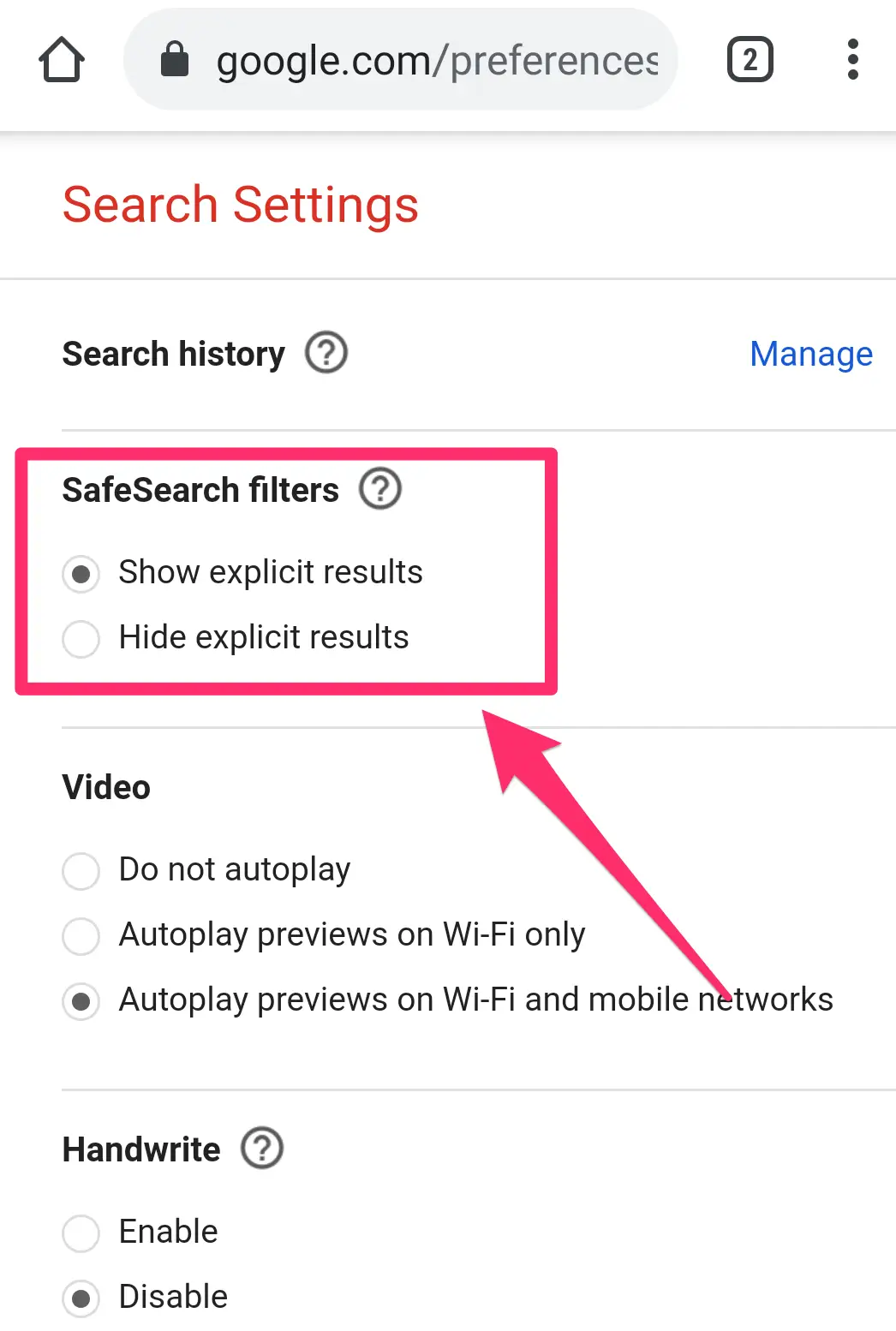 How to Turn off Safe Search